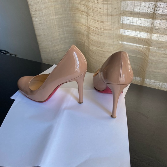 Christian Louboutin Blush Pink patent leather red Heels 35.5 pumps sandals mules - Picture 1 of 8